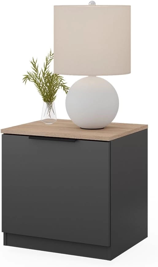 Comodino camera da letto Betti, Antracite/Sonoma, 50 x 50 cm, per riporre oggetti di uso quotidiano e combinabile