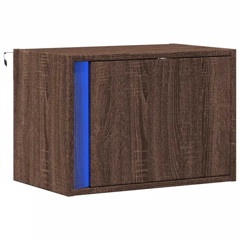 Comodino a Parete con Luci LED-Tavolino da notte sospeso Rovere Marrone 278415
