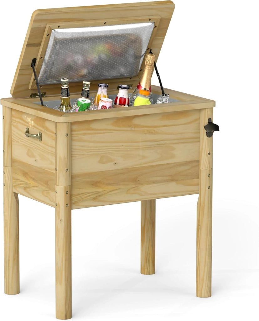 Carrello Porta Ghiaccio su Ruote 67 x 47 x 74 cm, Carrello Refrigerante da 51 L con 3 Maniglie e Apribottiglie, Frigorifero Portavivande da Esterno con Tappo di Drenaggio per Giardino