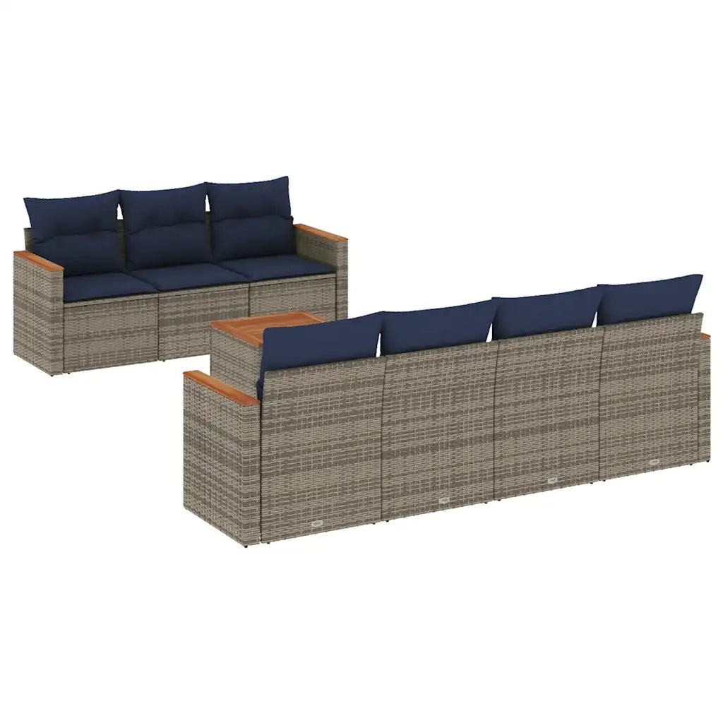 Set Divani da Giardino 8 pz con Cuscini Grigio in Polyrattan 3225809
