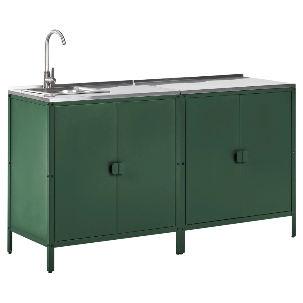 Set di cucina da esterno 2 elementi in acciaio inox verde 2 armadietto e lavello a leva cucina esterna