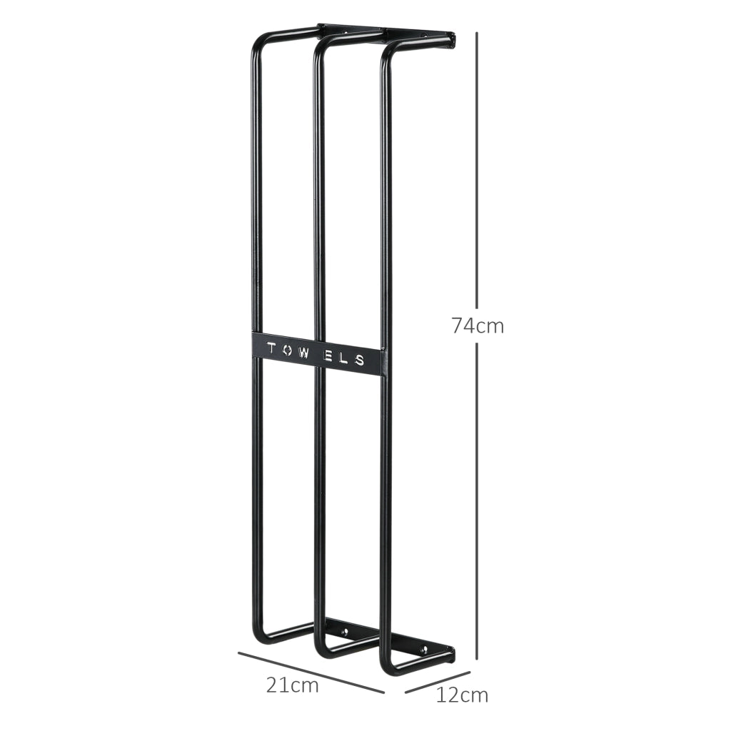Portasciugamani da Parete ¨C Xylo ¨C 3 Barre in Metallo Nero 21x12x74 cm