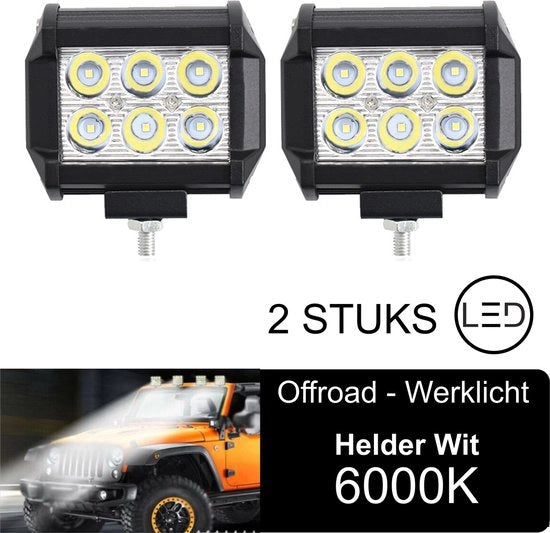 (2 Pezzi) Lampada LED 18W 12V per illuminazione off-road, Proiettore di lavoro IP67 | 6000K | SUV | ATV | Barca | Autobus |