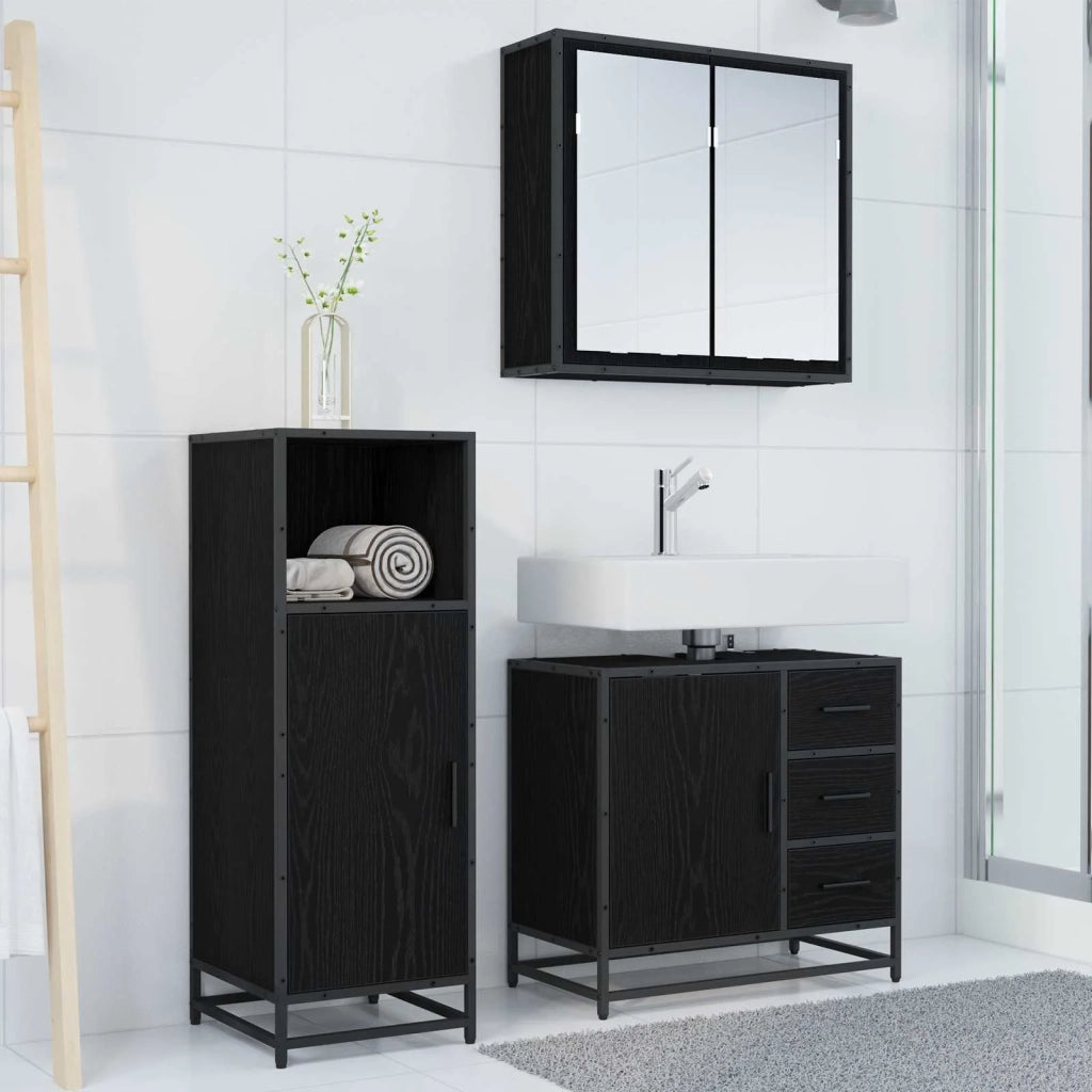 Set di mobili per il bagno 3 pcs Rovere Nero Legno multistrato