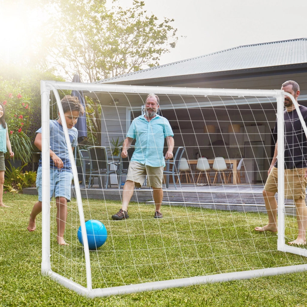 Porta da calcio portatile per bambini con struttura in PVC resistente, Porta da calcio e rete per cortile Bianco-Ricreazione outdoor