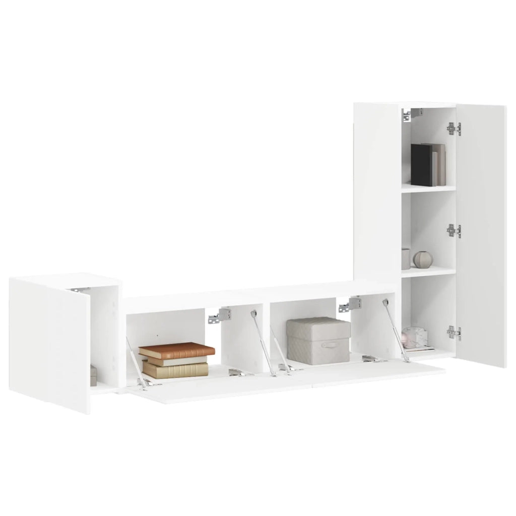 Set mobile TV Montaggio a parete 4 pcs Bianco Legno multistrato 3408997