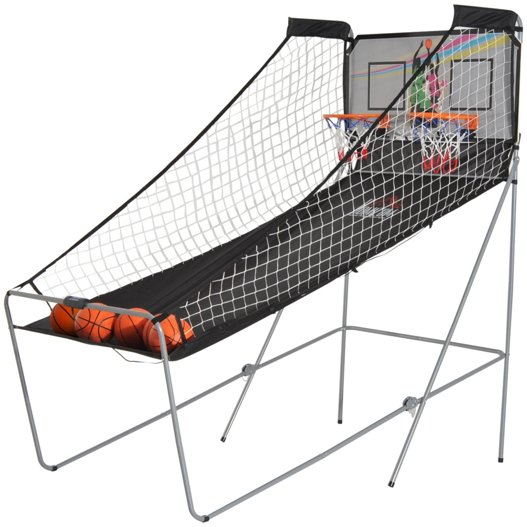 Canestri Basket con Tabellone LED 205x110x205 cm 4 Palloni e 8 Modalità di Gioco Bianco e Nero