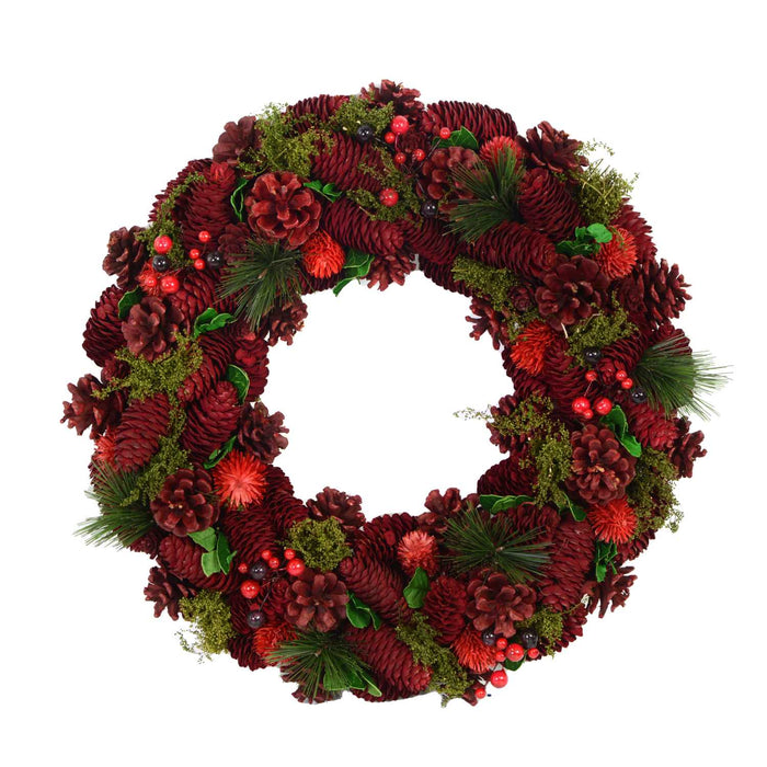 Coroncina con pigne rosso cm Ø30