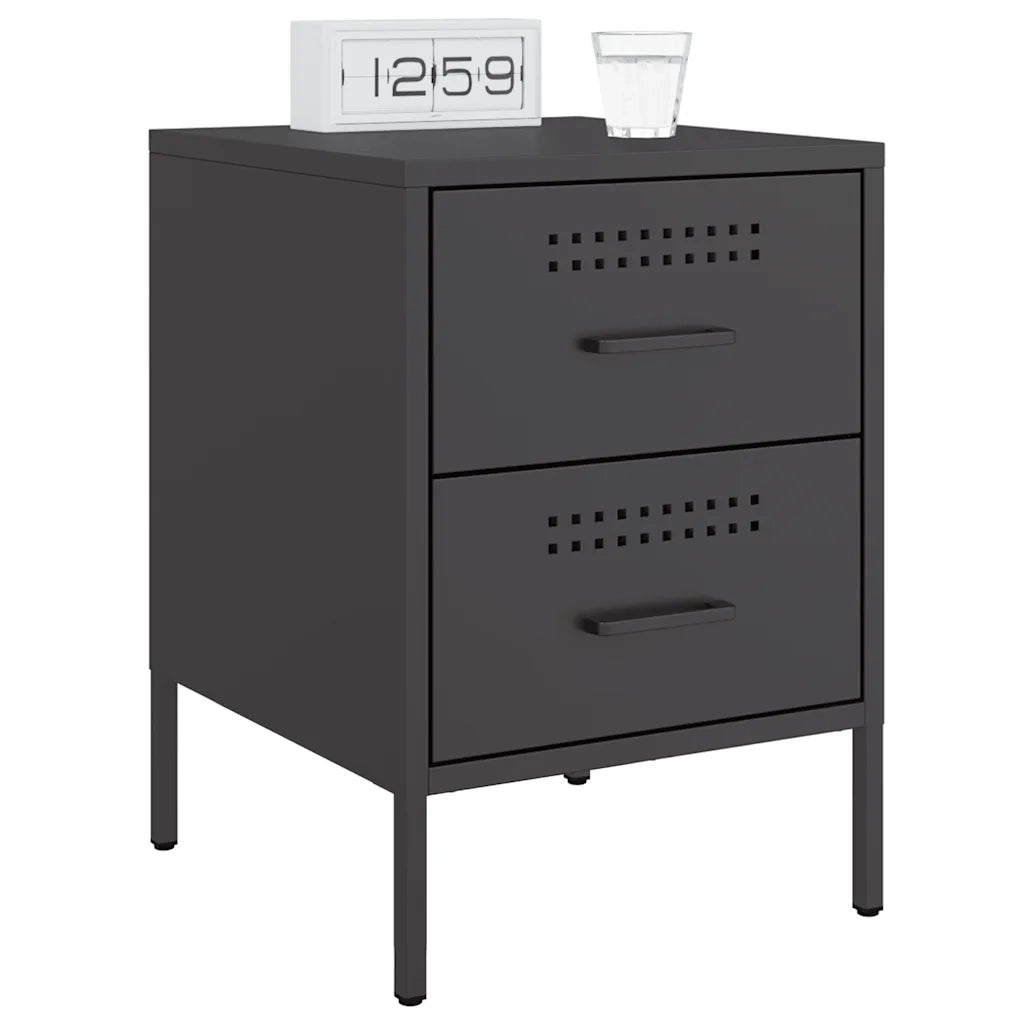 Comodini 2 pz-Set di 2 Tavolino da notte Nero 36x39x50,5 cm in Acciaio 182581