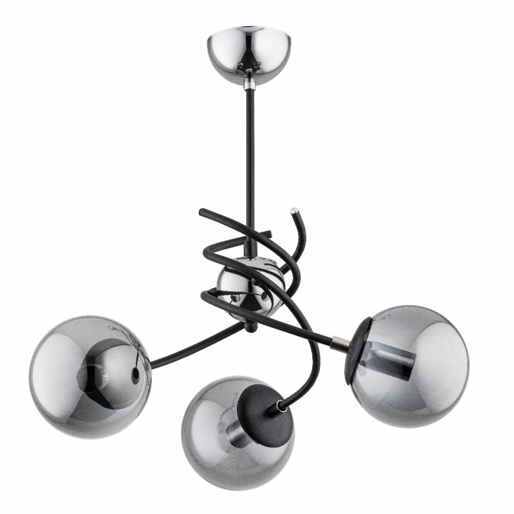 Sospensione moderna SALSA Alfa nera/cromo 3 luci E14 Ø50cm
