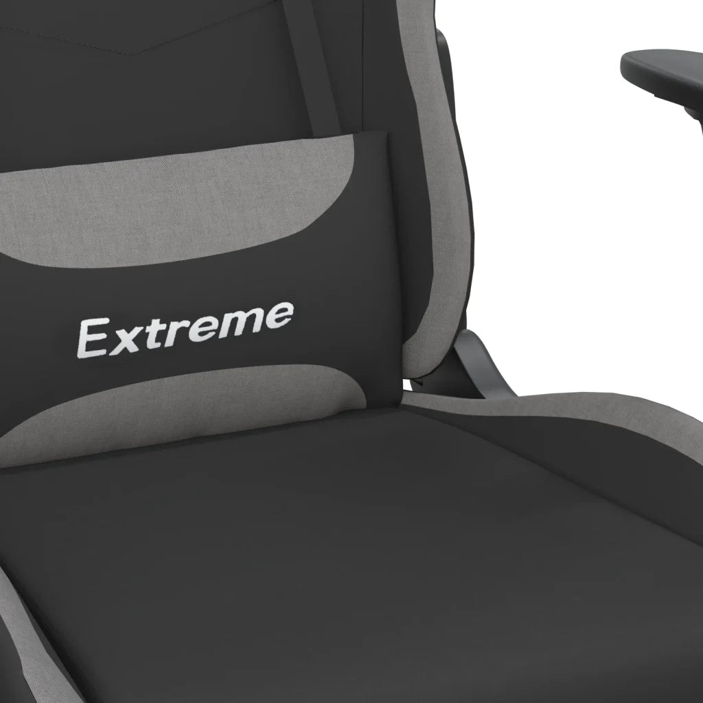 Sedia da Gaming | Sedia da e-sports Massaggio e Poggiapiedi Nero e Grigio Tessuto