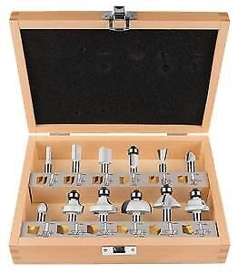 Makita D-53556 Set di 12 Frese per Rifilatore e Fresatrice in Carburo di Tungsteno Gambo 8 mm in Cassetta di Legno colore Nero