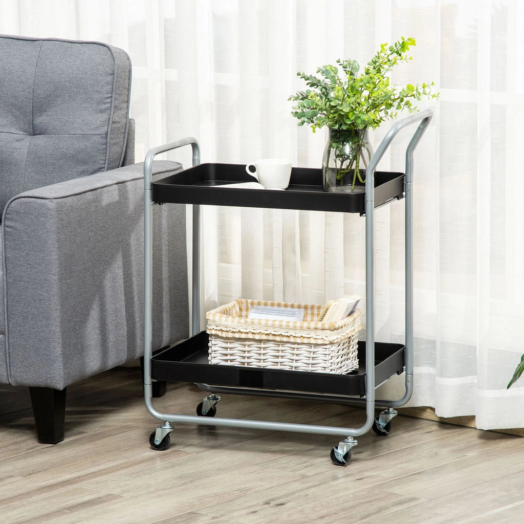 CARRELLO PORTAVIVANDE A 2 LIVELLI IN METALLO 63X40.4X83.5 CM NERO