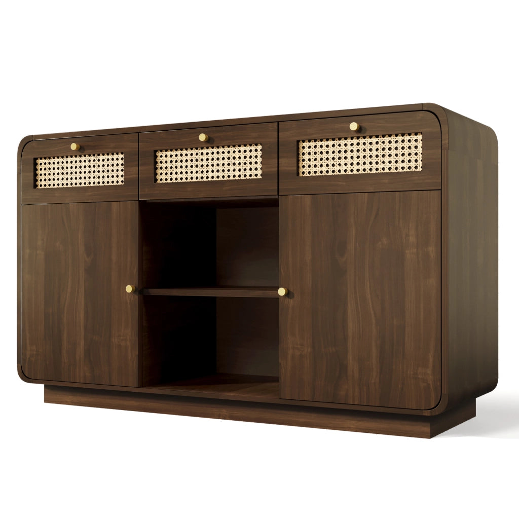 Mobile TV lussuoso - Zephmum - 120x40x85 cm - Nussbaum - Schubladen, Rattan, Goldgriff, h?henverstellbar