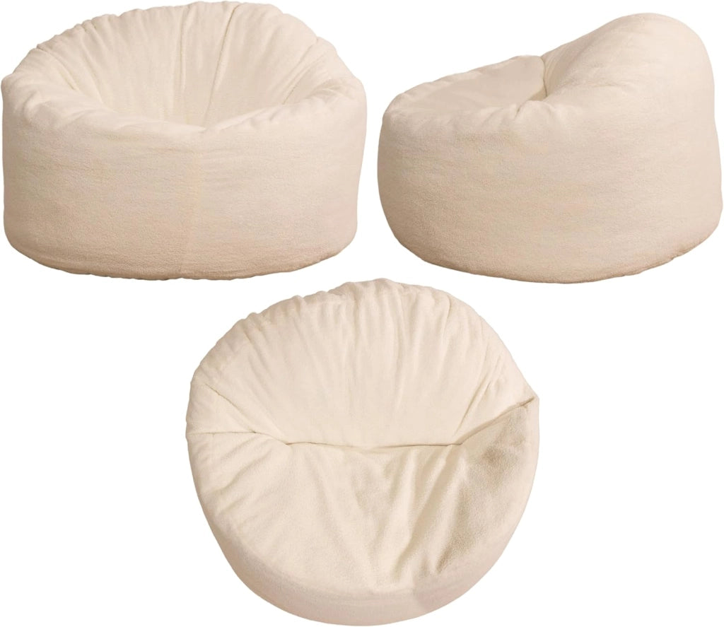 Pouf Poltrona a Sacco - Imbottitura in Schiuma Confortevole - Tessuto Sherpa Morbido - Ottimo Supporto per la Schiena - Pouf Divano Gigante (100 cm, Bianco)