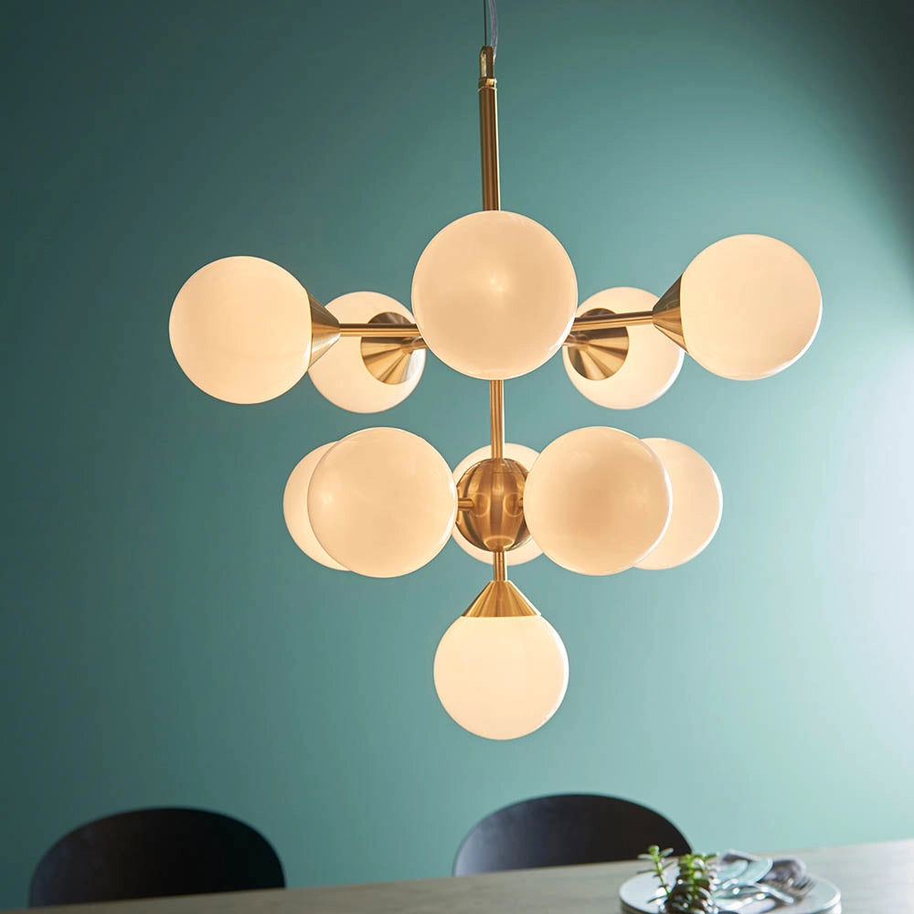 Lampadario Oscar Endon ottone 11 sfere vetro bianco G9