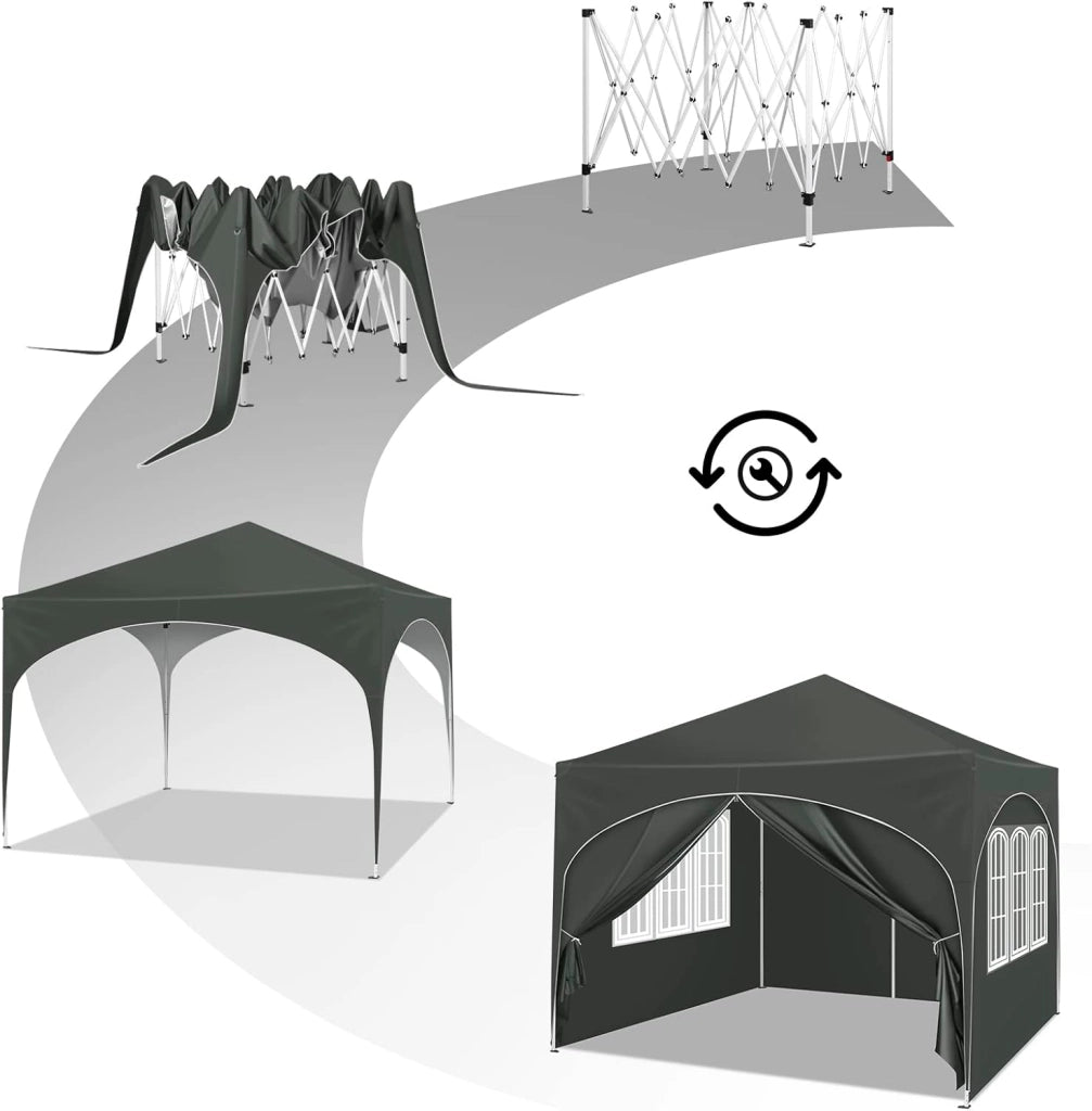Gazebo Pieghevole da Giardino, Gazebo Idrorepellente Pop Up da 3x3m Pannelli Laterali, Tendone Esterno, Altezza Regolabile, Protezione UV, con Custodia Grigio