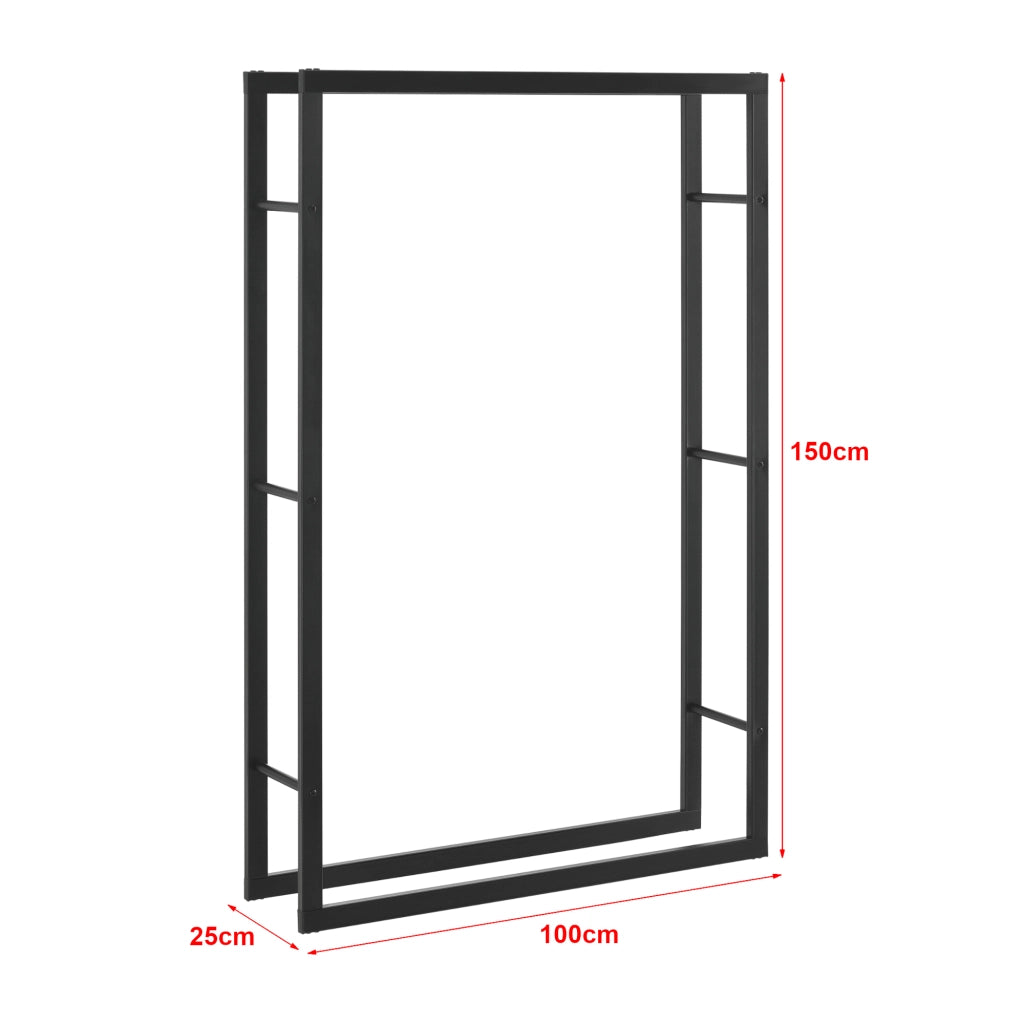 Portalegna 'Täby' (LxPxA) 100 x 25 x 150 cm Deposito per Legna da Ardere Supporto Tronchi Scaffale in Acciaio da Legnaia - Nero [en.casa]