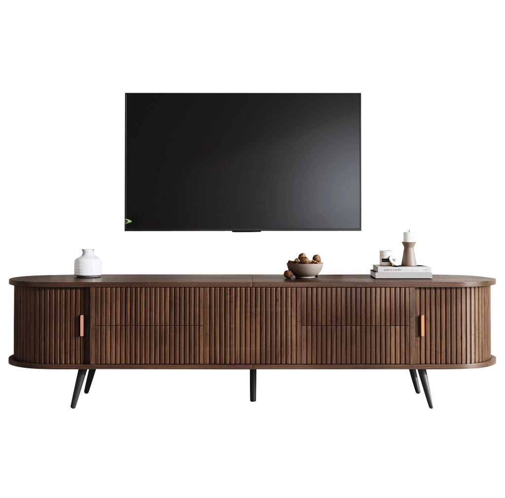 Mobile TV ovale 180x40x45 cm con 4 cassetti e anta a serranda; MDF noce