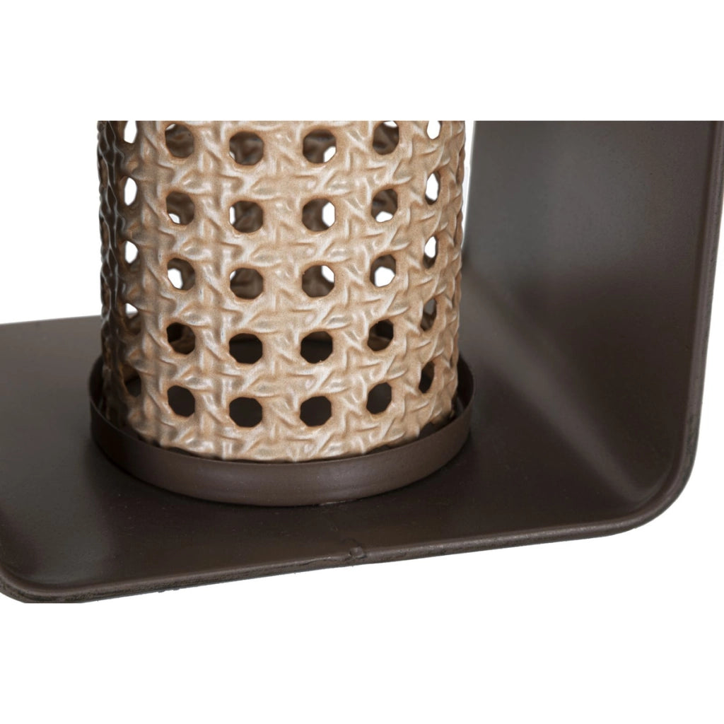 Lanterna in ferro e rattan con manico in cuoio CM 16x13x20