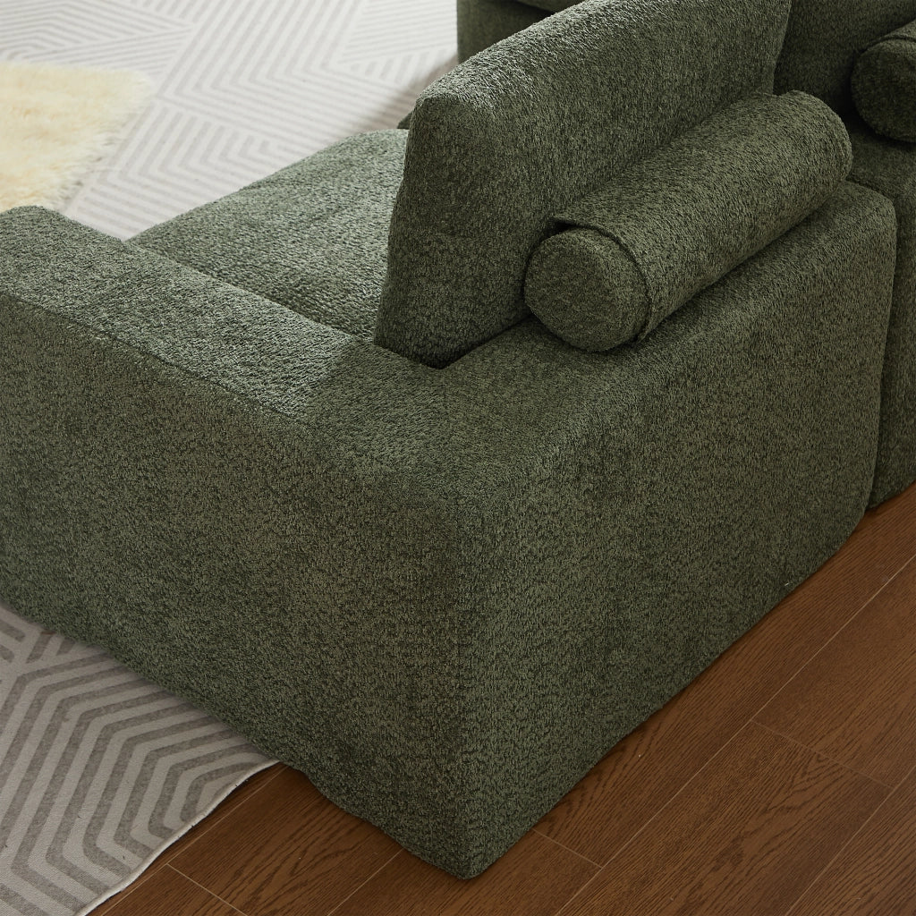 Divano angolare modulare in ciniglia con chaise longue reversibile, cuscini per il collo e verde 251 × 160 × 81 cm