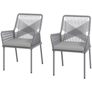 Lotto di 2 Sedie da Giardino; Schienale e Braccioli Ampi; Cuscini Sfoderabili; per Balcone e Terrazza; Rattan; Grigio Scuro