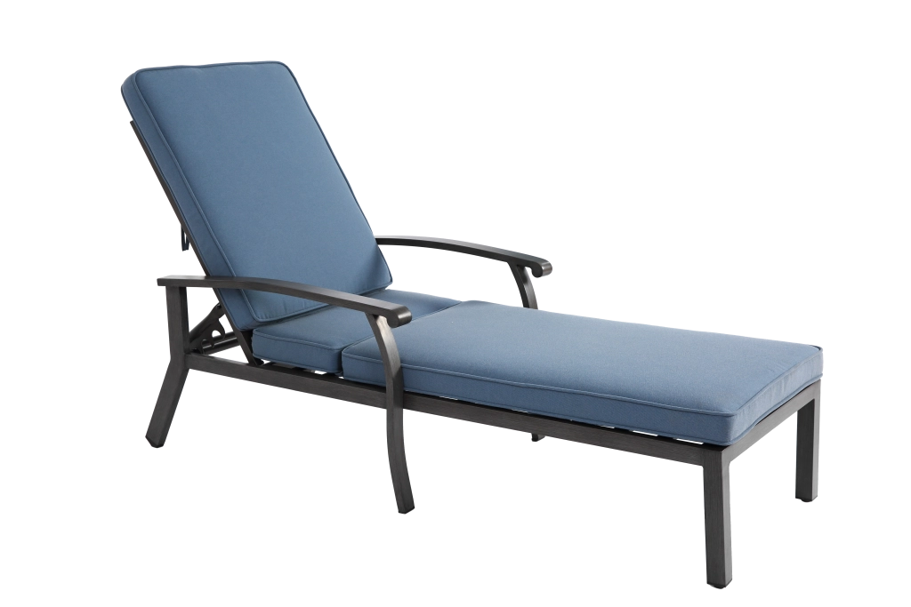 Lettino Prendisole Chaise Longue con Schienale Regolabile in 5 Posizioni e Cuscino; Arredo da Esterno in Alluminio Blu 204 x 58 cm