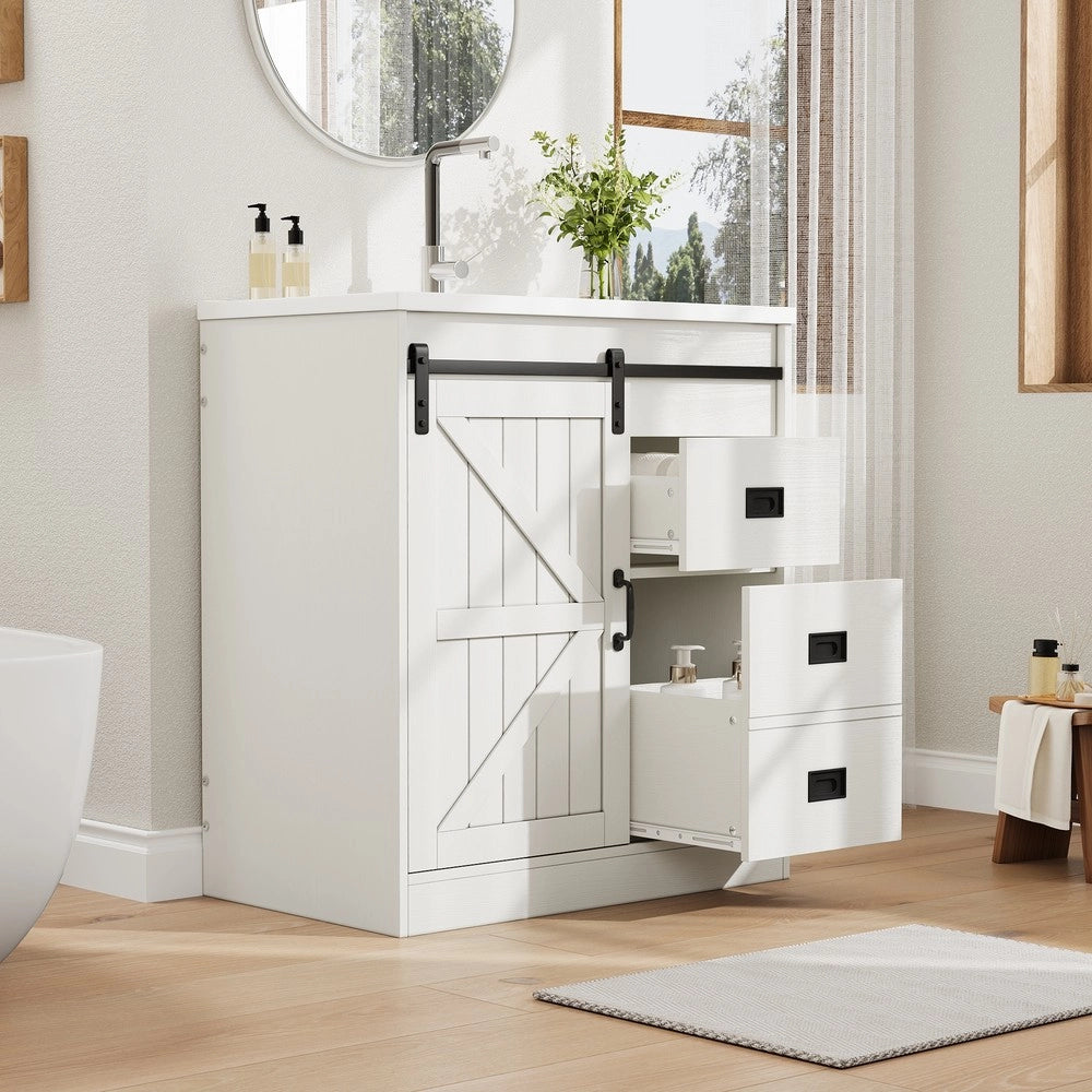 Mobile Bagno con Lavabo in Ceramica, Cassetti e Ante ¨C Xylo ¨C Bianco