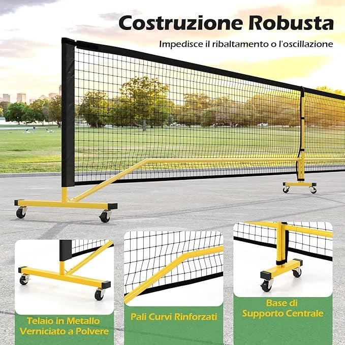 Rete Pickleball Portatile da 6,7 m con Ruote, Rete per Tennis con Telaio in Metello e Borsa da Trasporto, per Badminton ed Allenamento Multifunzionale Resistente da Interno ed Esterno
