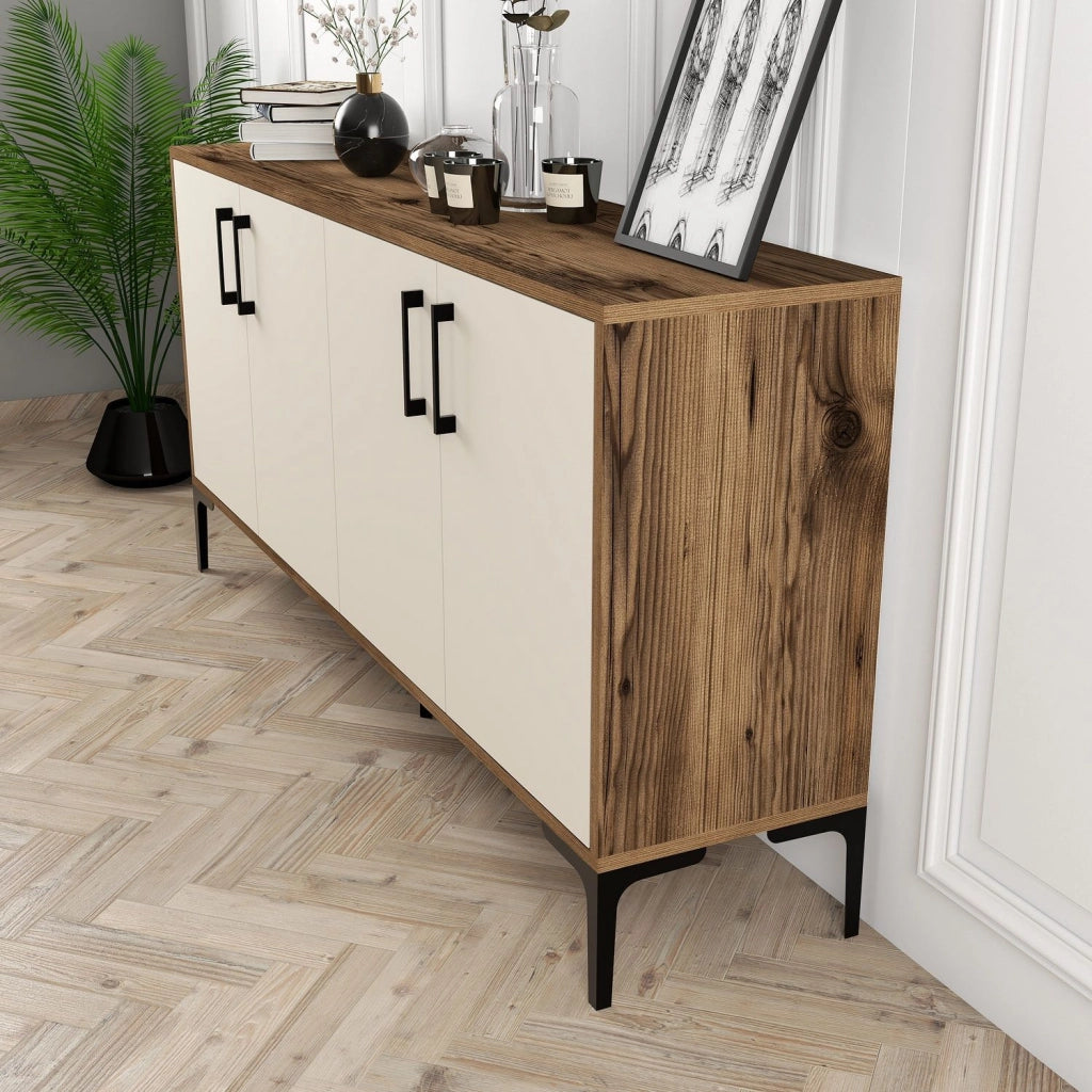 Madia Sinopoli, Credenza 2 Ripiani, 160x35x78h cm Bianco Crema