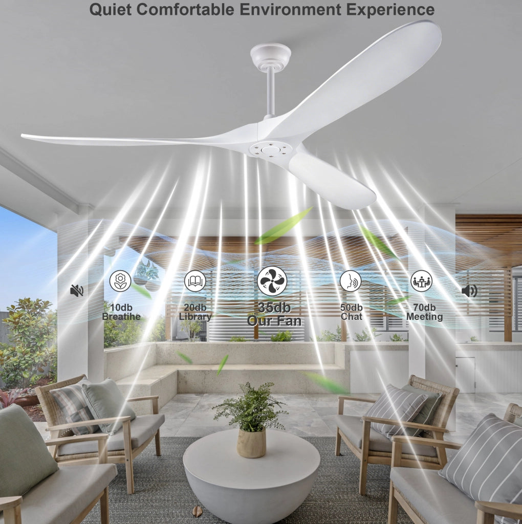 Ventilatore da soffitto 70 pollici bianco con 3 pale in legno; telecomando; senza luce