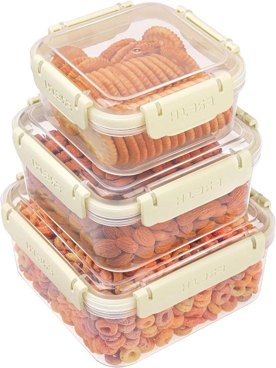 Set di 3 contenitori per conservazione alimentare in plastica con coperchi - Riciclabile - Libero da BPA - Resistenti alle fughe - Ercolieri - Adatto per microonde - Congelatore - Resistenti al lavastoviglie - 530-1500 ml.