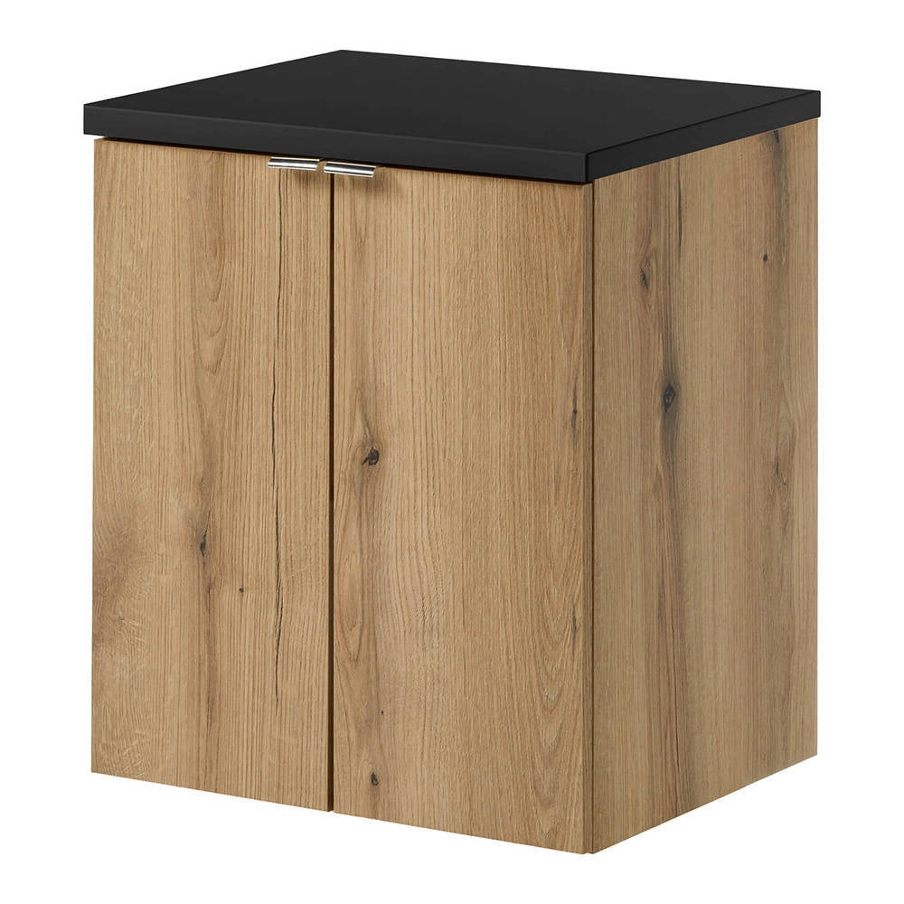 Set NEWPORT Armadio Pensile Sottolavabo con Piano di Lavoro 50x60x40 Effetto Rovere / Nero [en.casa]