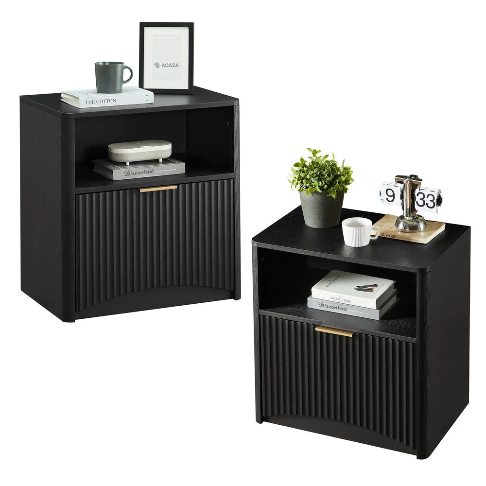 Comodino con Cassetto Aperto e Maniglie Dorate ¨C MINIMAL ¨C Nero