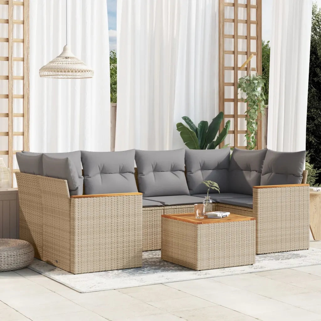 Set Divani da Giardino 7 pz con Cuscini Beige in Polyrattancod mxl 112544