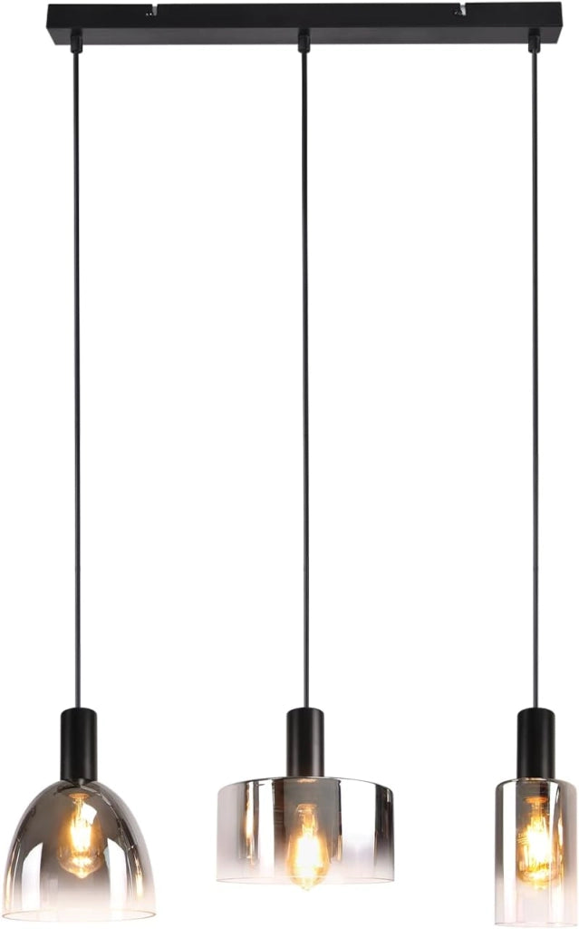 Lampada a sospensione ZMH per sala da pranzo 3 fiamme E27 grigio fumo 180CM Lampada a sospensione per scale