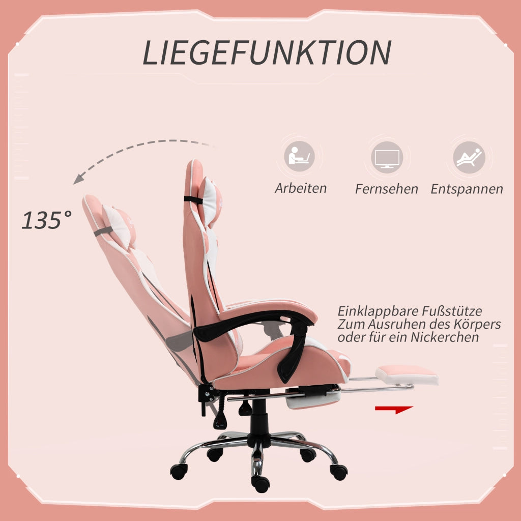 Sedia da Gaming Ergonomica con Schienale Regolabile e Massaggio ¨C zephmum ¨C Rosa