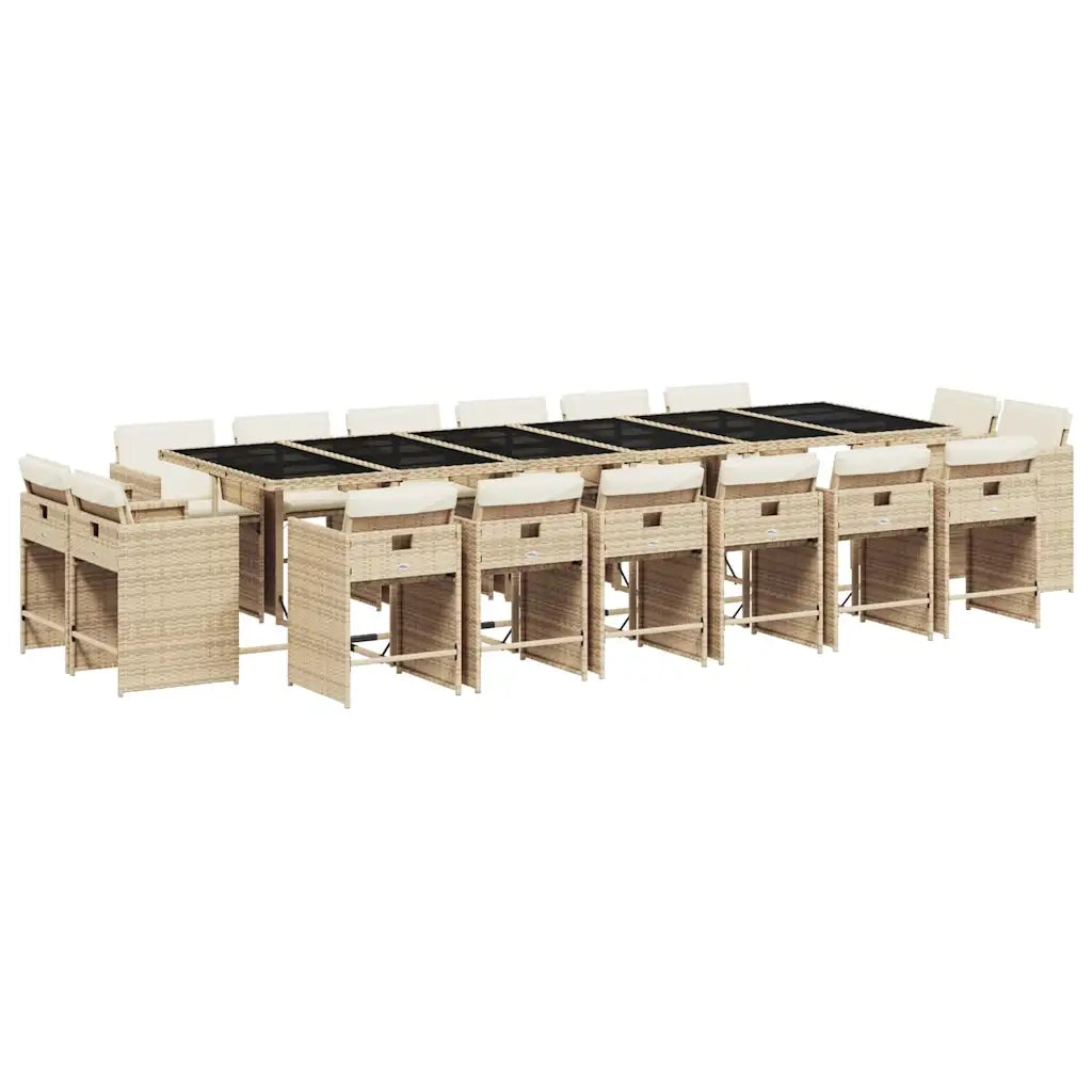 Set da Pranzo da Giardino 17 pz con Cuscini Beige in Polyrattan 3211246