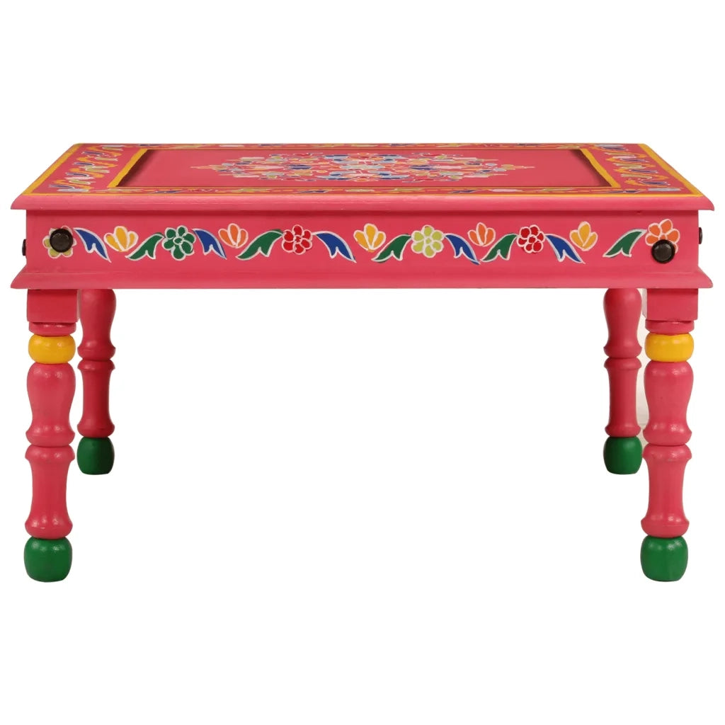Tavolino Salotto-Tavolino da soggiorno-Tavolo Rosa Dipinto a Mano Legno Massello Mango