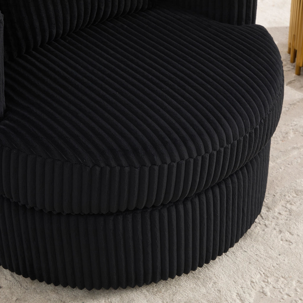 Poltrona girevole 360° in tessuto effetto corda, con seduta imbottita, vano contenitore nascosto e portata fino a 150 kg