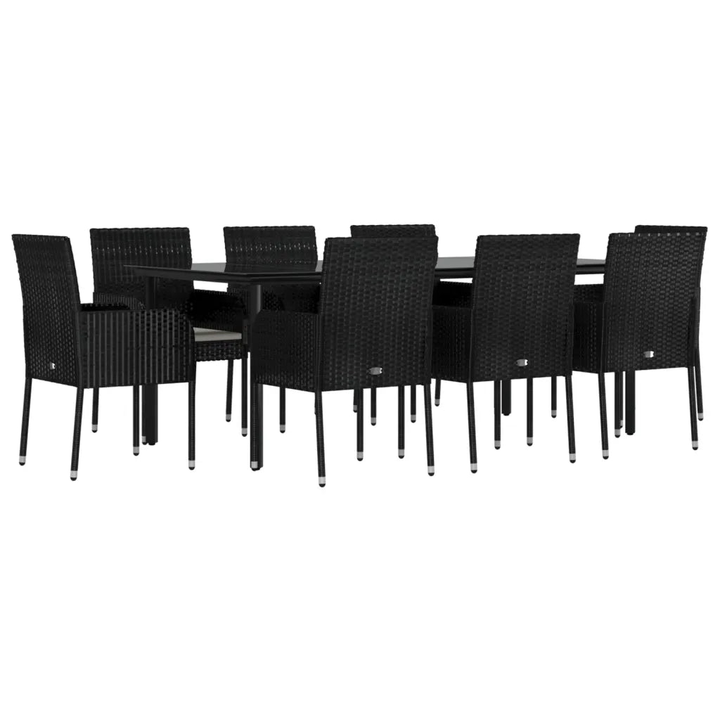Set da Pranzo da Giardino 9 pz con Cuscini Nero in Polyrattancod mxl 76448