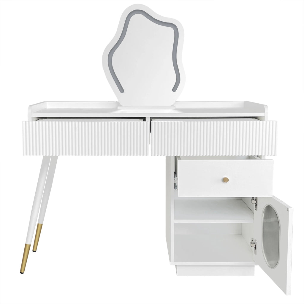 Tavolo Trucco con Specchio LED e Cassetti ¨C MINIMAL ¨C Bianco 100x75x40 cm