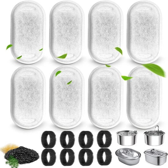 Filtro per fontana per gatti, compatibile con fontane per animali in acciaio inossidabile 8 filtri con 8 spugne Filtro sostitutivo per fontana per gatti (8 filtri e 8 spugne)