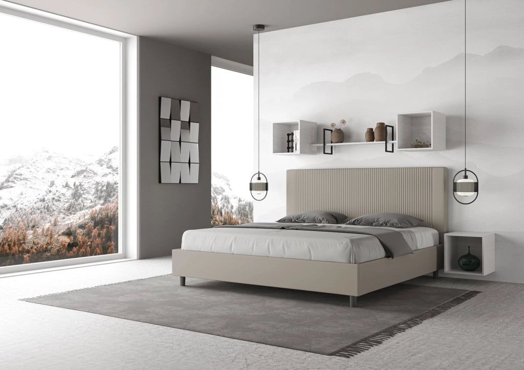 BS COM Letto matrimoniale king size con rete imbottito 190x210 similpelle tortora