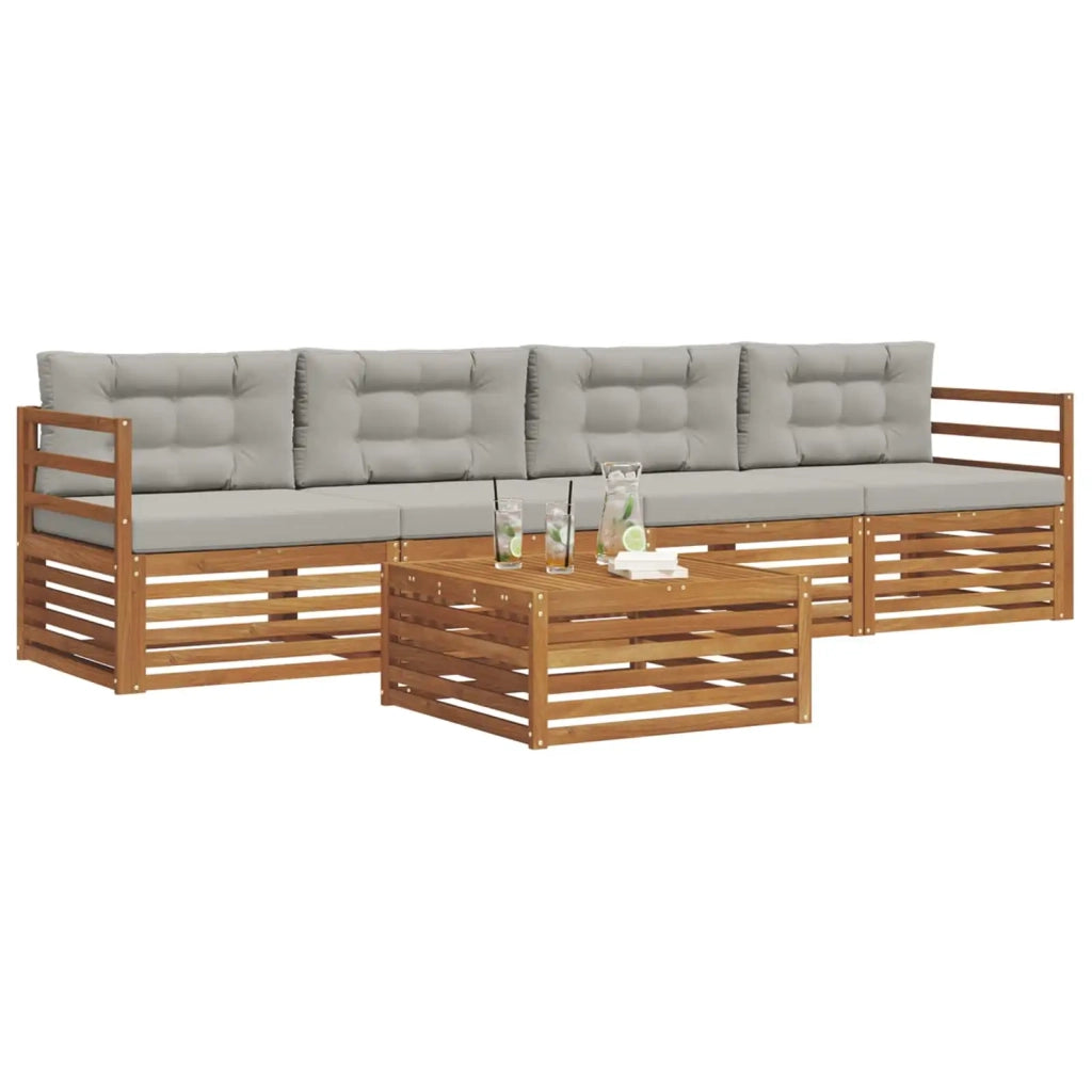 Set di divani da esterno 5 pcs Grigio Naturale e Chiaro