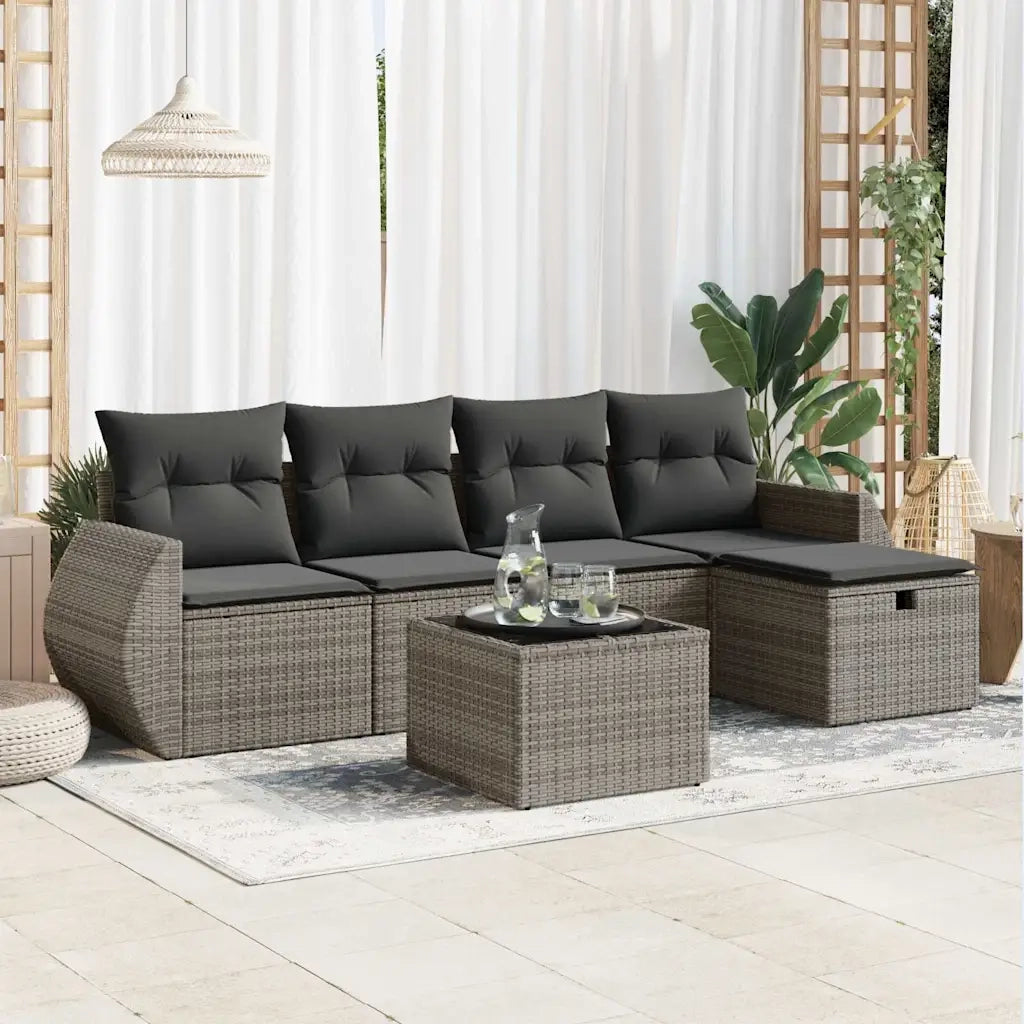 vidaXL Set Divano da Giardino 6 pz con Cuscini Grigio in Polyrattan