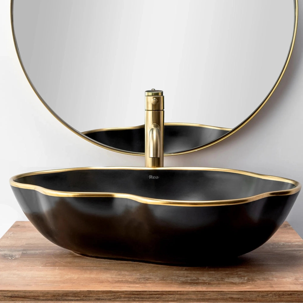 Rubinetto Da Lavabo Rea Lungo Brush Gold High