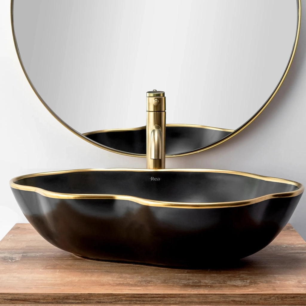Rubinetto Da Lavabo Rea Lungo Brush Gold High