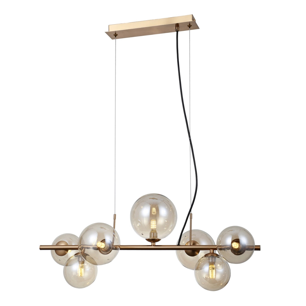 Lampadario Canello ottone miele 7 sfere ambra G9 Italux