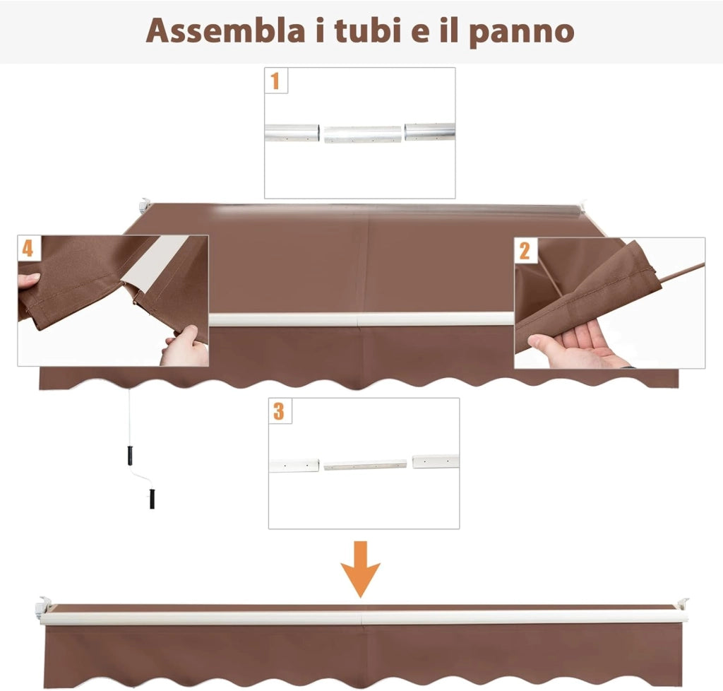 Tenda da Sole per Esterno Avvolgibile, Tenda da Sole a Bracci Estensibili con Telaio in Alluminio e Tettuccio Resistente al Sole e Impermeabile e Manovella (245 x 200 cm,Marrone)